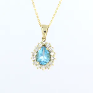 14k gouden collier en hanger bezet met topaas en briljant geslepen diamant kopen? Bied vanaf 320!