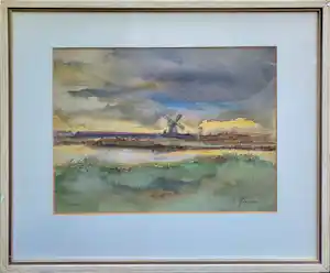 Chris Jansen - aquarel - Molen de Schoolmeester kopen? Bied vanaf 125!