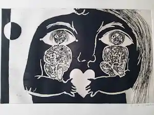 Ans Wortel - aquatint ets, Natuurlijk gun ik iedereen…, verkocht voor € 50!