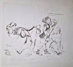 Theo Daamen - in 1988 gemaakt aquarel/inkt op papier "uitslover" met persoonlijke opdracht kopen? Bied vanaf 54!