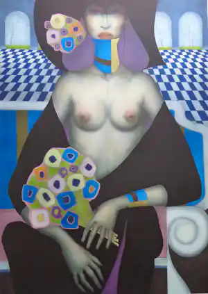 Jef van Tuerenhout - HALFNAAKTE VROUW / KLEURZEEFDRUK / 80x60cm / SIG verkocht voor € 88!