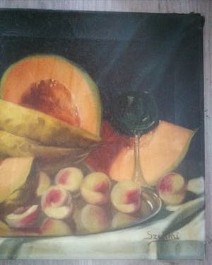 Sziklai Lajos - Stilleven met meloenen en abrikozen/pruimen. kopen? Bied vanaf 89!