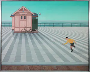 Kees Balvers - Acryl op doek, Toilet met rolschaatser- Ingelijst kopen? Bied vanaf 80!