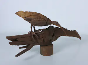 Paul Beckers - Twee sculpturen van hout, ijzer en terracotta, Vogels (ibis en uiltjes) + boek! kopen? Bied vanaf 100!
