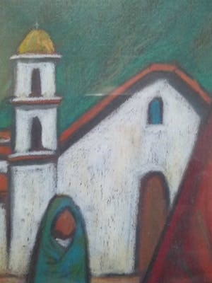 Niet of onleesbaar gesigneerd - Mexicaanse school - Vrouwen bij een kerk kopen? Bied vanaf 10!