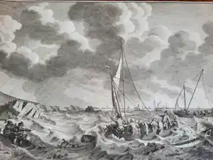 Noach van der Meer - Gezicht in de koekoek, bij Kampen, in de overstrooming, den 15den November 1775 kopen? Bied vanaf 50!
