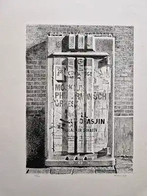 Frans Clement - Grote monochrome litho "Amsterdamse G.E.B. "splitskast" bep. oplage (100) verkocht voor € 49!