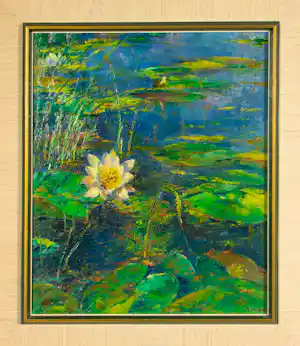 Marinus Heijnes - Olieverf op doek, Waterlelie - Ingelijst verkocht voor € 1600!