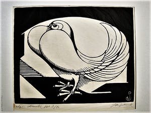 Jan Schonk - Mooie eigen druk (50 ex) Art Deco Houtsnede "Pauwestaart" potloodgesigneerd kopen? Bied vanaf 40!