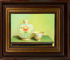 Victor Leao - Olieverf op board, Stilleven met porselein verkocht voor € 75!