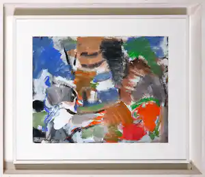 Klaas Boonstra - Gemengde techniek op papier, Abstracte compositie - Ingelijst verkocht voor € 90!