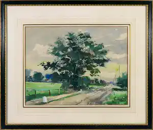 Frederik Amalius van Oostveen - Aquarel op papier, Landweg verkocht voor € 56!