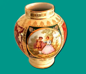 DW Karlsbader Porzellan - Vase Josef Kuba JKW Dekor Karlsbad handbemalt Galante Szene 40er Jahre kopen? Bied vanaf 85!