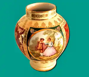 DW Karlsbader Porzellan - Vase Josef Kuba JKW Dekor Karlsbad handbemalt Galante Szene 40er Jahre kopen? Bied vanaf 85!