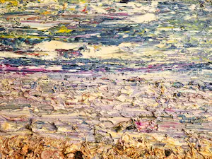 Margje Toonder-Herblot - Pasteus expressionistisch materie (schelpen en wier) schilderij "kustlandschap" kopen? Bied vanaf 85!
