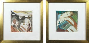 Niet of onleesbaar gesigneerd - Gouache, Lot van twee voorstellingen - Ingelijst kopen? Bied vanaf 1!