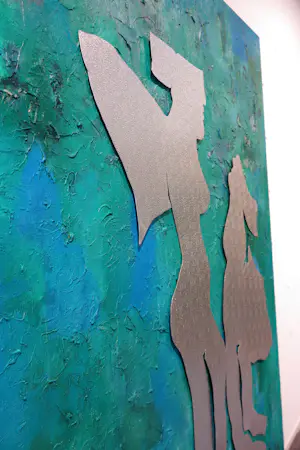 Angelos Tassopoulos - Olieverf op doek, Abstracte compositie met ijzeren figuren - Zeer groot kopen? Bied vanaf 200!