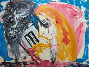 Fred Bervoets - Uniek tweezijdig beschilderd schilderij. Groot formaat. verkocht voor € 1500!