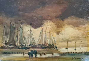 A. Brouwer - Vissersschepen op het strand kopen? Bied vanaf 10!