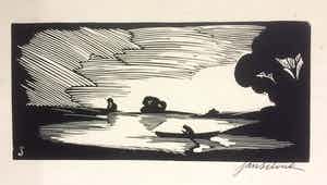 Jan Schonk - Houtsnede "Hertje" en "De Plas" 1928 verkocht voor € 45!