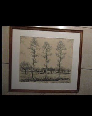 Niet of onleesbaar gesigneerd - zeer fraaie tekening vn boerenlandschao kopen? Bied vanaf 10!