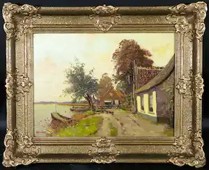 Toon Verplak - Olieverf op doek, Kortenhoef - Ingelijst verkocht voor € 50!