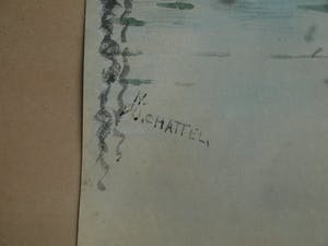 Niet of onleesbaar gesigneerd - Ingelijste gouache, Landschap – gesigneerd (Du Chattel?) - oud - kopen? Bied vanaf 1!