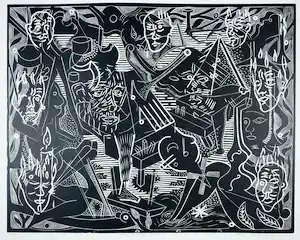 Thomas van der Linden - Linosnede, Concert des visages brûlées verkocht voor € 35!