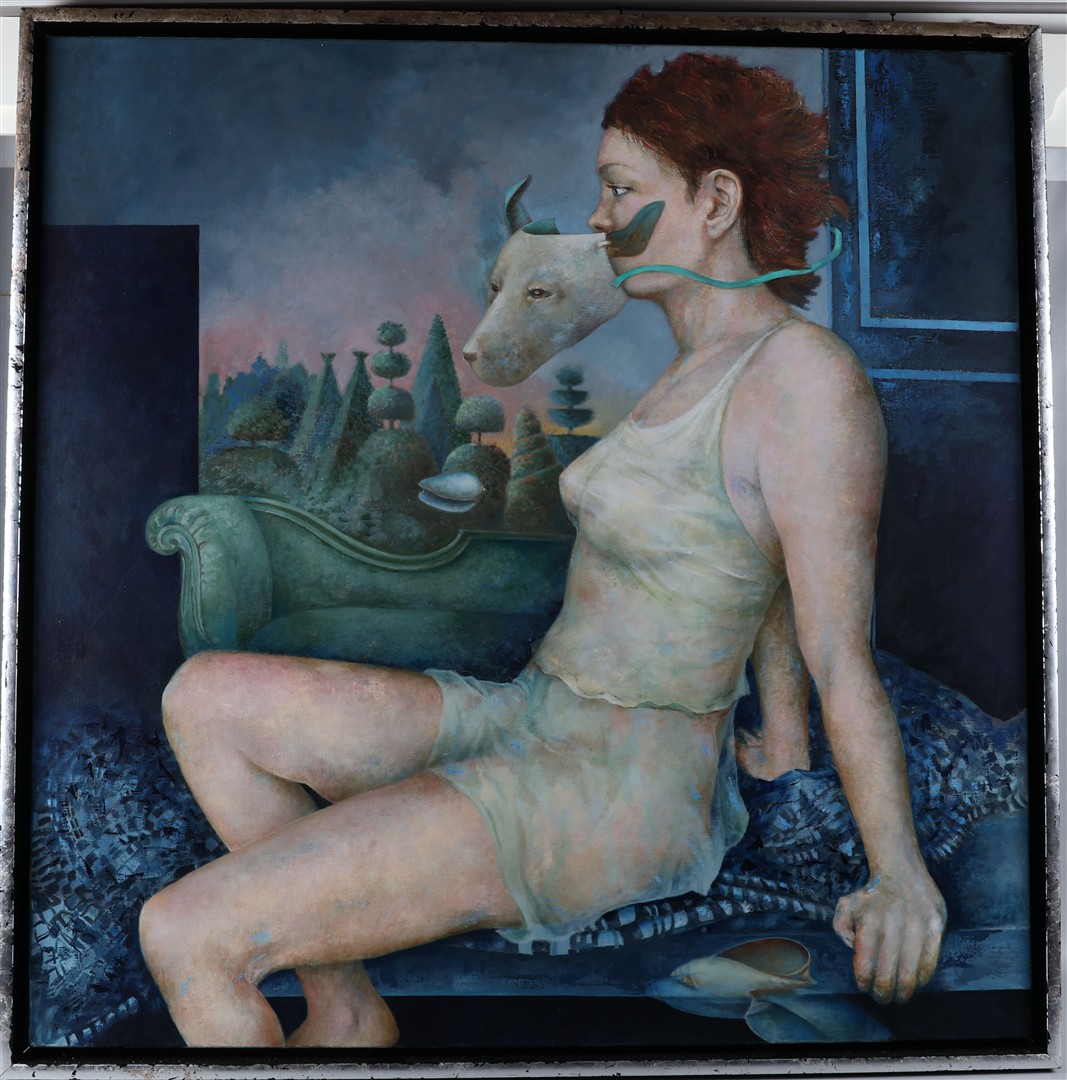 Clary Mastenbroek - Olieverf op canvas: 'Vrouw met maskerade' kopen? Bied vanaf 1995!