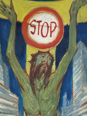 Klaas Pijlman - Olieverf op paneel , Jezus: “STOP” – gesigneerd – ca 1970 kopen? Bied vanaf 50!