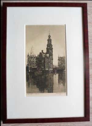 Johannes Josseaud - Ets, Munttoren te Amsterdam verkocht voor € 47!