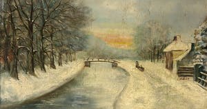 Niet of onleesbaar gesigneerd - Olieverf op paneel, Winterlandschap kopen? Bied vanaf 1!