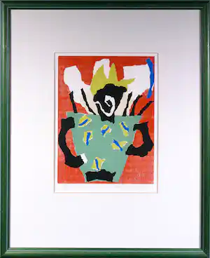 Francis Hoogland - Houtsnede, Zonder titel - Ingelijst verkocht voor € 35!