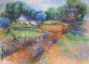 Niet of onleesbaar gesigneerd - Pastelkrijt, Landschap - Ingelijst kopen? Bied vanaf 1!