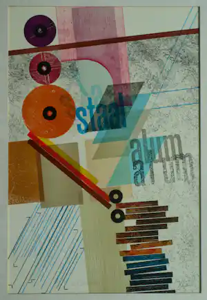 Dick Berendes - Ingelijste typografiek , Staal, Alum… – Lijst, 57½ x 44½ cm. verkocht voor € 70!
