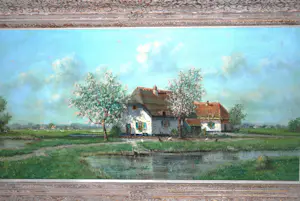 Albert Torringa - Boerderij met bloeiende bomen - Heijdenrijk toplijst - groot schilderij kopen? Bied vanaf 10!