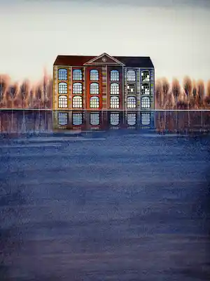Willem de Vries - Fabriekspand bij avondlicht -aquarel- verkocht voor € 50!