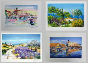 Olivier Zlatku - e.a: Vier handgesigneerde lithografieën: Landschappen I, II, Havens I, II kopen? Bied vanaf 20!