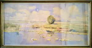 Jan Simon Knikker (jr.) - (1911-1990), pseud. J. vd Venne. Landschap , waterlelies en een bootje verkocht voor € 45!