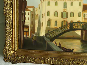 Niet of onleesbaar gesigneerd - Ingelijst, olieverf op doek , Stadsgezicht Italië (?) kopen? Bied vanaf 1!