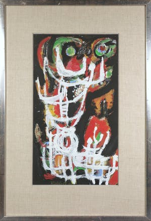 Anton Rooskens - Grote levendige gouache op papier met abstracte figuren - Ingelijst kopen? Bied vanaf 5000!