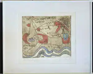 Anton Heyboer - abstracte compositie met de blauwe zee kopen? Bied vanaf 425!