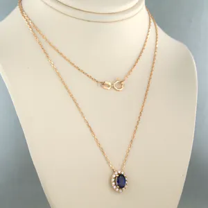 14k  gouden collier en hanger met saffier en briljant geslepen diamant kopen? Bied vanaf 250!