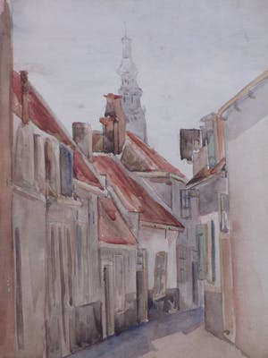 Johan Christiaan Kerkmeijer - Begijnenhof Middelburg - Aquarel kopen? Bied vanaf 70!