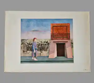 Rodolfo Meli - Galerie Petit Amsterdam - kleurenzeefdruk - figuur bij bunker - 1973 -gesigneerd kopen? Bied vanaf 35!