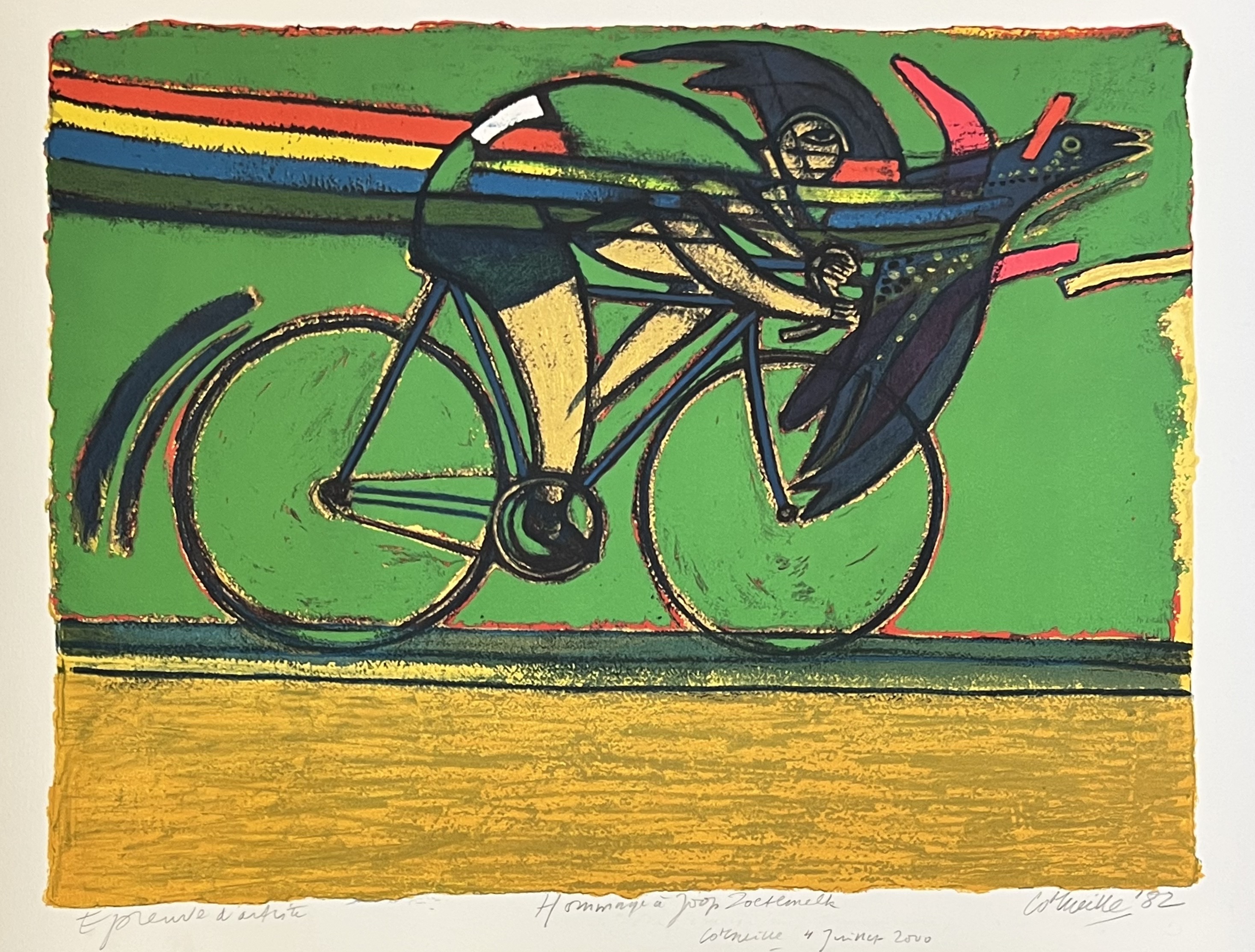 Corneille - Litho De fietser en de vogel -Joop Zoetemelk kopen? Bied vanaf 950!