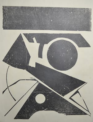 Jo Uiterwaal - lino, abstract figuur. kopen? Bied vanaf 70!