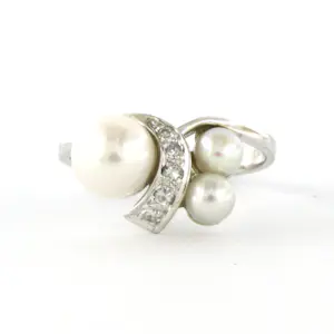 14k wit gouden ring met parel en diamant 0.04ct - rm 16 kopen? Bied vanaf 160!