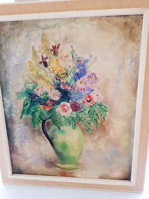 Lydia Radda - Vase vert aux fleurs verkocht voor € 80!