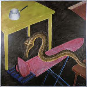 Kees Touw - Acryl op paneel, Slang - Ingelijst (Zeer groot) verkocht voor € 80!
